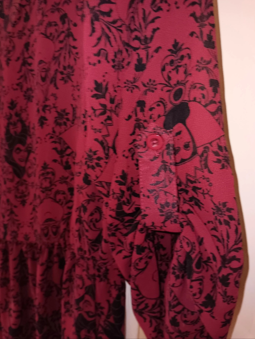 Disney Burgundy Floral Print Button-Front Long Sleeve Sheer Dress - Picture 11 of 11
